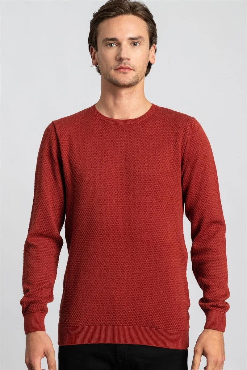 تودورس Men's Slim Fit Crew Neck Honeycomb Patterned Brick Knit Sweater