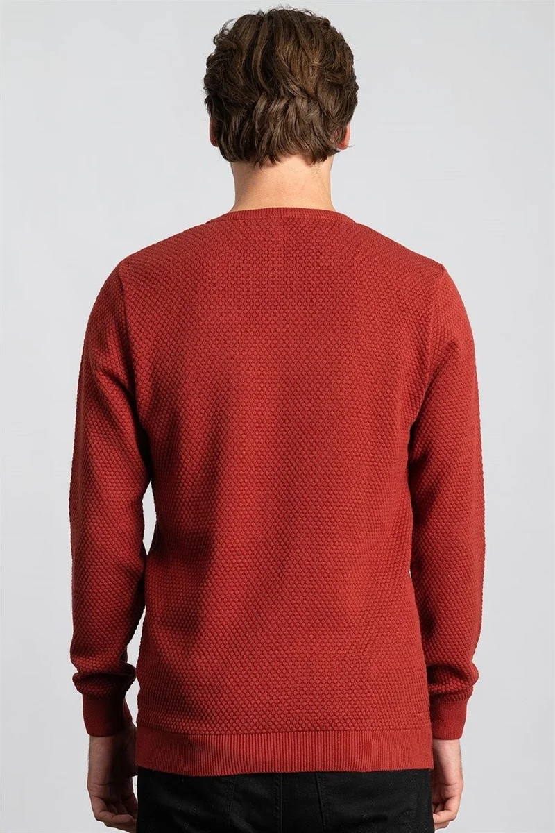 تودورس Men's Slim Fit Crew Neck Honeycomb Patterned Brick Knit Sweater