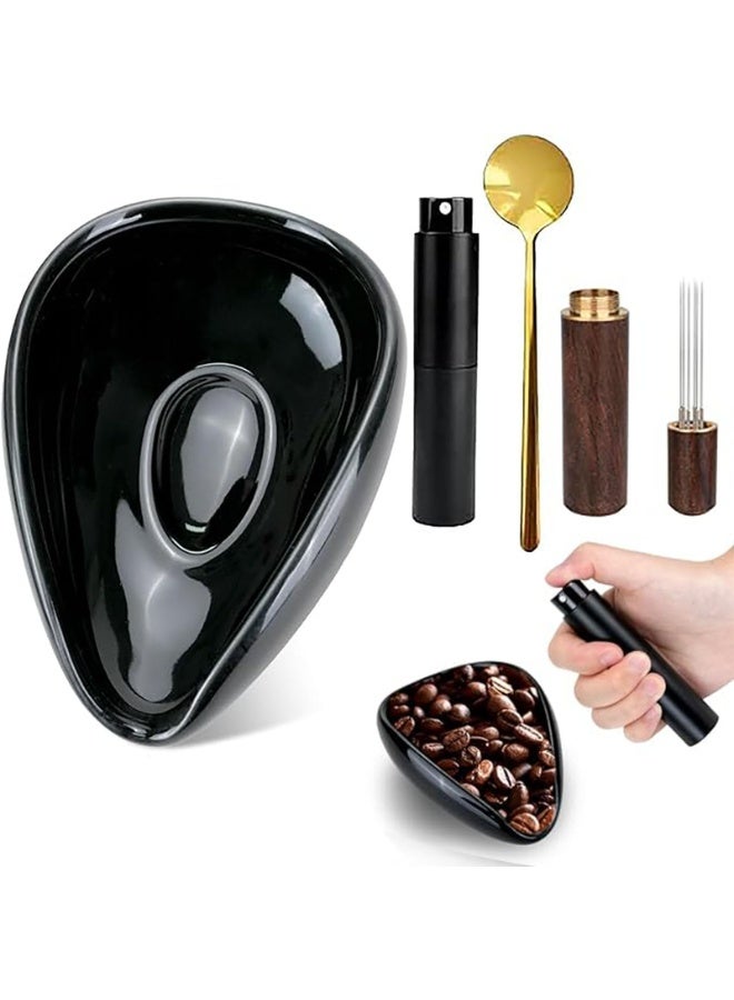 ZOXITY 4Pcs Coffee Dosing Cup,Spray Bottle For Espresso,Espresso Stirrer and Spoon Set Ceramic Vessel Tray, Single Dose Measuring Kit, Coffee Bar Accessories, Lover Gift (Black) - Image 1
