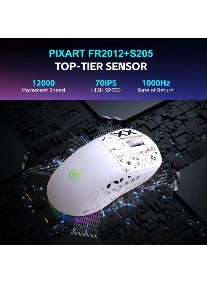 إتش إكس إس جيه ماوس ألعاب لاسلكي T90 ثلاثي الأوضاع مزود بقاعدة شحن مغناطيسية، ماوس خفيف الوزن مضاد للانزلاق، 12 ألف نقطة في البوصة، بلوتوث/2.4 جيجاهرتز/سلكي، لأجهزة الكمبيوتر الشخصية/ماك - Image 5