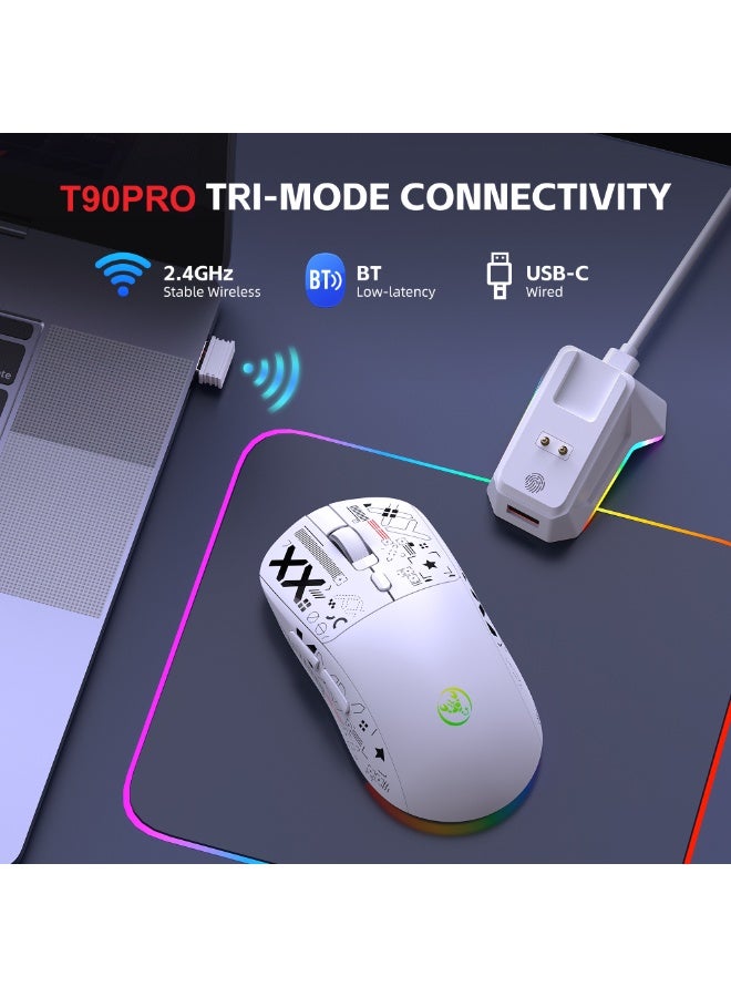 إتش إكس إس جيه ماوس ألعاب لاسلكي T90 ثلاثي الأوضاع مزود بقاعدة شحن مغناطيسية، ماوس خفيف الوزن مضاد للانزلاق، 12 ألف نقطة في البوصة، بلوتوث/2.4 جيجاهرتز/سلكي، لأجهزة الكمبيوتر الشخصية/ماك - Image 3