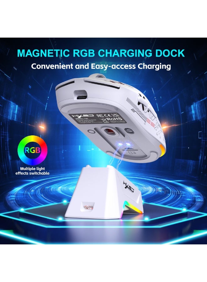 إتش إكس إس جيه ماوس ألعاب لاسلكي T90 ثلاثي الأوضاع مزود بقاعدة شحن مغناطيسية، ماوس خفيف الوزن مضاد للانزلاق، 12 ألف نقطة في البوصة، بلوتوث/2.4 جيجاهرتز/سلكي، لأجهزة الكمبيوتر الشخصية/ماك - Image 4