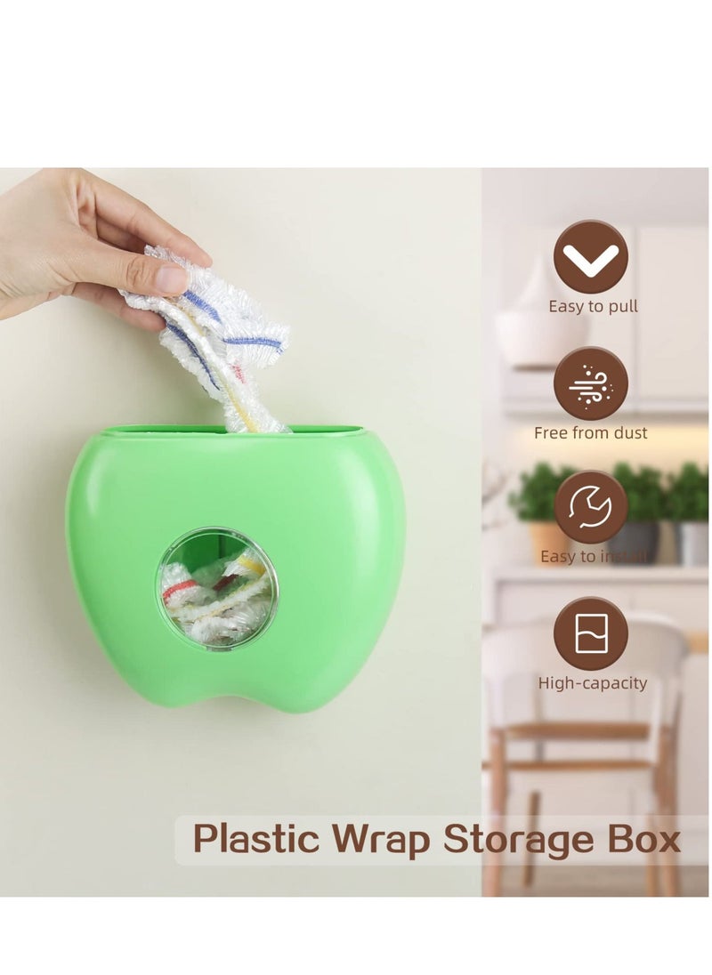 Excefore Plastic Wrap Storage Box with 100pcs Plastic Wrap, Multi-functional Wall-Mounted Cling Film Dispenser, Large Capacity Fresh Keeping Bag Storage Box for Kitchen, Vegetable Fruit Food (Green)  - Image 2