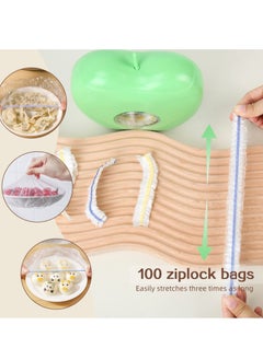 Excefore Plastic Wrap Storage Box with 100pcs Plastic Wrap, Multi-functional Wall-Mounted Cling Film Dispenser, Large Capacity Fresh Keeping Bag Storage Box for Kitchen, Vegetable Fruit Food (Green)  - Image 5