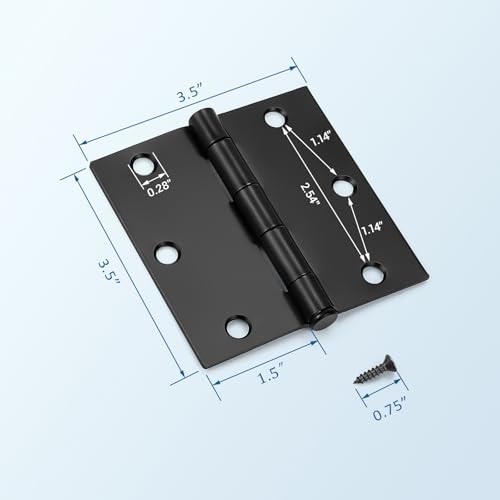 KNOBWELL 10 Pack Matte Black Door Hinges No Squeak 3.5" X 3.5" Square Corner Doors Hinge Exterior and Interior Door Hinges - Image 2