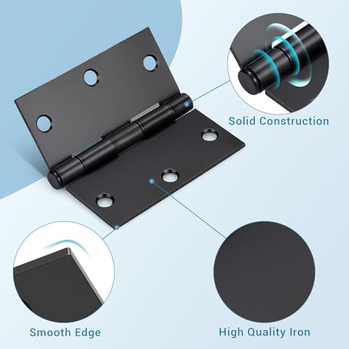 KNOBWELL 10 Pack Matte Black Door Hinges No Squeak 3.5" X 3.5" Square Corner Doors Hinge Exterior and Interior Door Hinges - Image 4