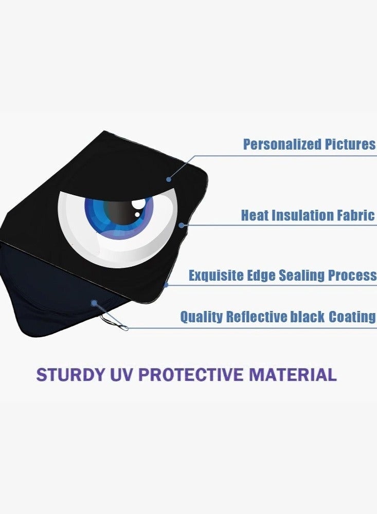 Car Windshield Sun Shade, Car Sun Shade Funny Car Eyes Sun Visor for Car Front Windshield, Foldable with Storage Pouch,UV Protection Keep Vehicle Cooler 150cm*70cm -Blue - Image 5