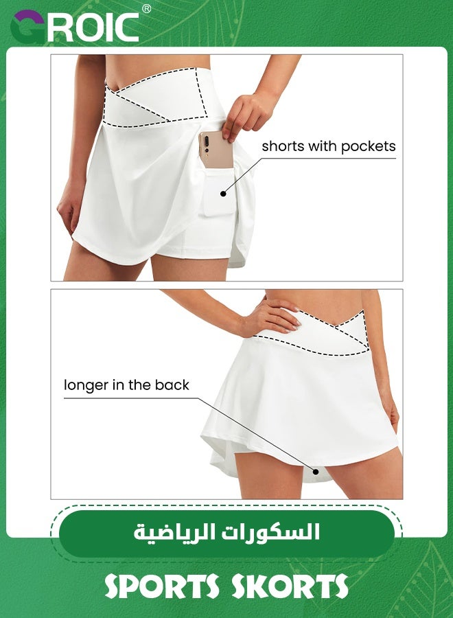 GROIC Sports Skirts, Pleated Tennis Skirt with Pockets for Women Athletic Golf Women's High Waisted Athletic Golf Sports Skirts for Running Casual, Cross Waist Workout Athletic Tennis Golf Skirts - Image 2