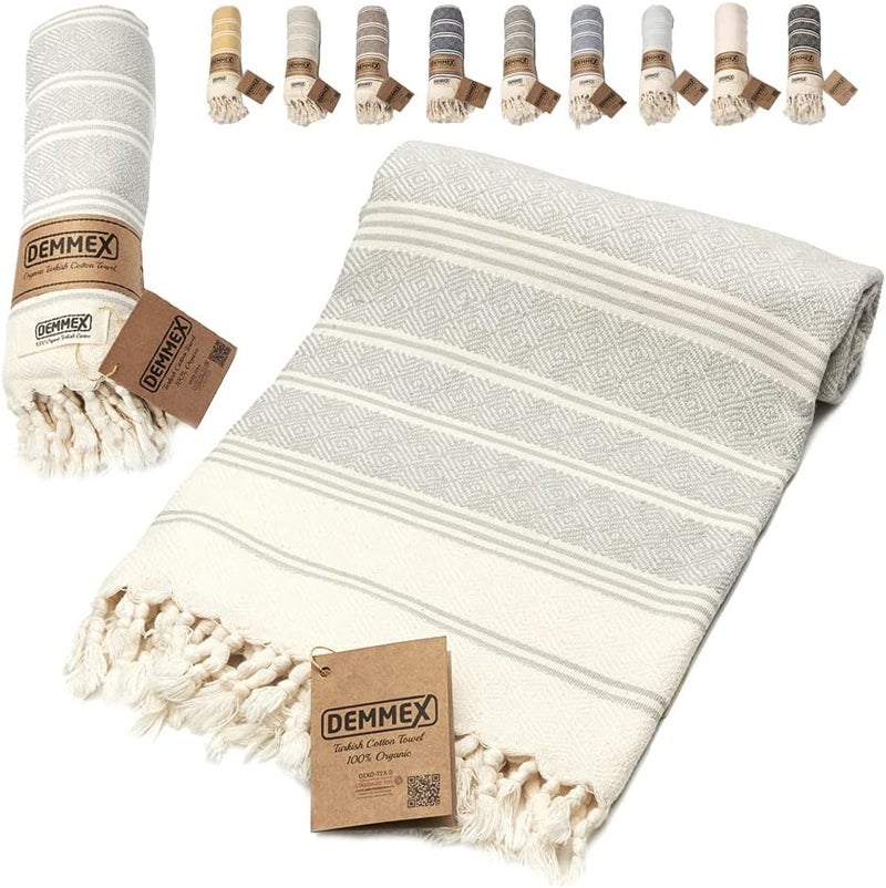 DEMMEX Certified Organic Turkish Cotton Soft Bath Towel - Luxury Oversized Peshtemal for Bathroom, Bath Sheet - Lightweight Quick-Drying Beach Towel - Prewashed, Diamond Weave, 180x90 cm - Image 1