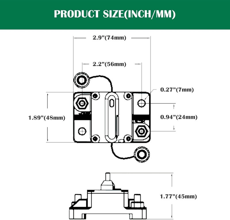 LENKRAD 120 Amp Marine Circuit Breaker Resettable 120A with Manual Reset Switch Button for Boat, Trolling, RV, Yacht, 12V - 48V DC, Waterproof, Surface Mount (120 Amp Boat Circuit Breaker) - Image 2