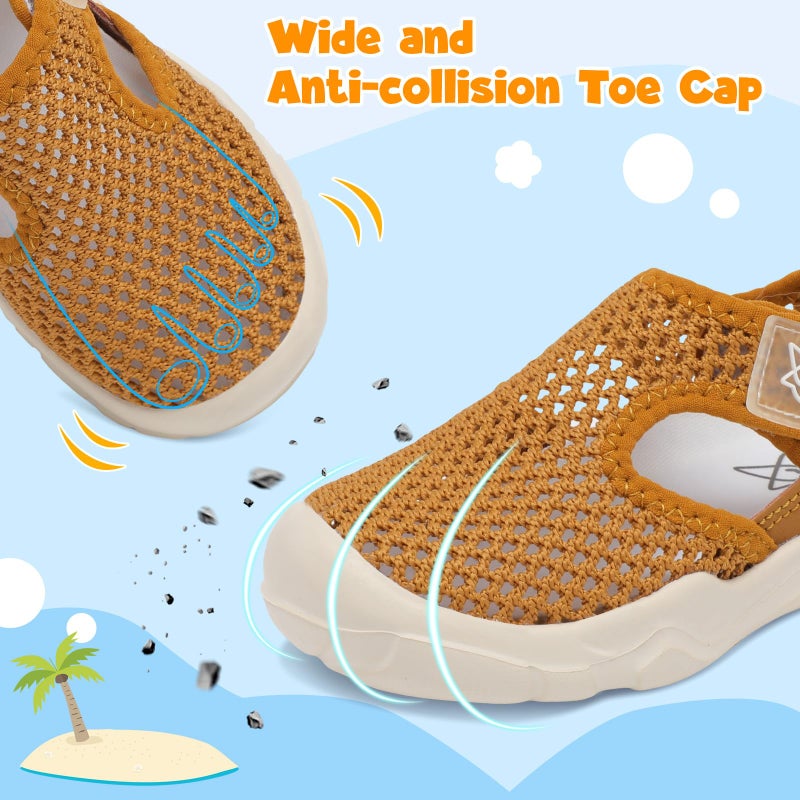 LeIsfIt Toddler Girls Boys Sandals Closed Toe Water Sandals Kids Lightweight Wide Water Shoes for Beach Swim Brown 6 Toddler - Image 3
