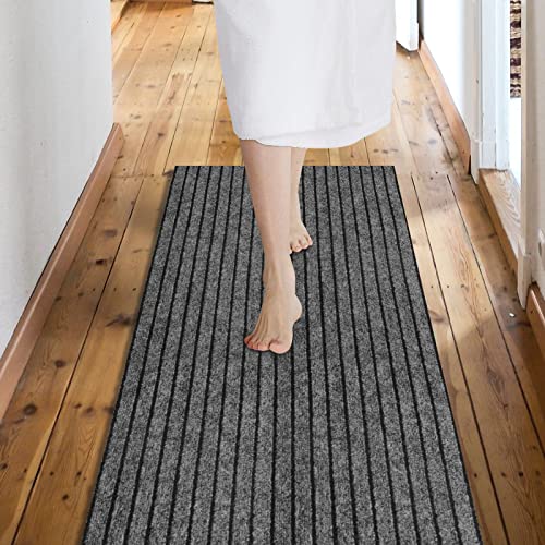 Weidear Custom Size Backed Non-Slip Area Rugs Runner, Easy Clean, Waterproof Runner Rugs for Hallway Entryway, Kitchen, Laundry, 2FT x 6FT, Gray Stripe - Image 1