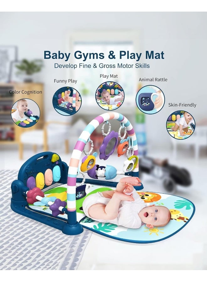 dearlomum Baby Play Mat Baby Gym, Funny Play Piano Tummy Time Baby Activity Mat with 5 Infant Sensory Baby Toys, Music and Lights Boy & Girl Gifts for Newborn Baby 0 to 3 6 9 12 Months (New Blue) - Image 2