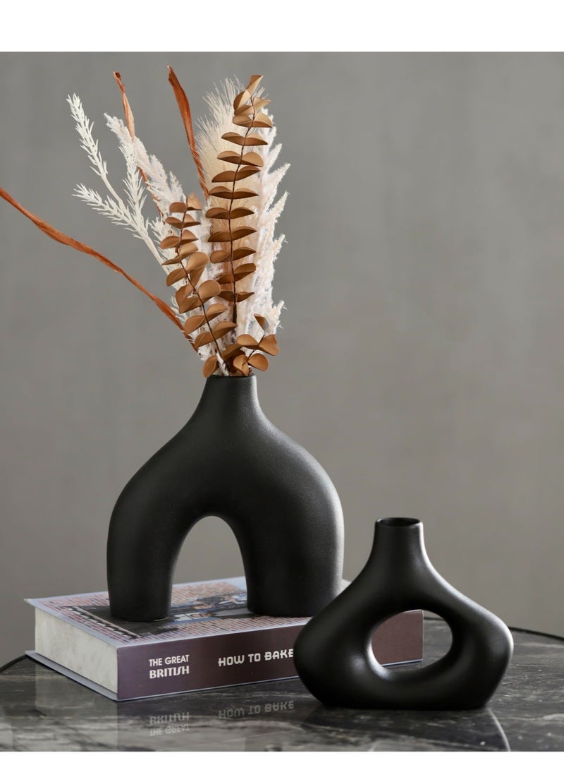 ميكسد دونات زهرية ، مجموعة من 2 - الحد الأدنى من نمط الشمال الأوروبي ، الخزف الأبيض المزهريات المزهريات الديكور - قطع مركز مائدة الطعام ، الزفاف ، غرفة المعيشة ، رف ، غرفة نوم ، مكتب - Image 3