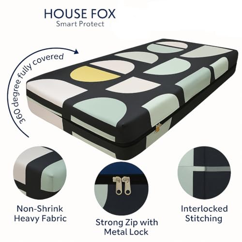 House Fox 6.25x6 Cotton Mattress Cover King Double Bed (75x72x6 inch) with Zipper| Non-Shrink Heavy Fabric | Strong Zip with Metal Lock | Interlocked Stitching | 360 Degree Fully Covered - Image 5
