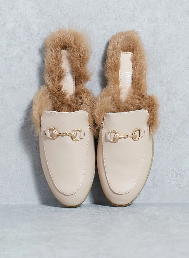 Coco Furry Backless Loafers