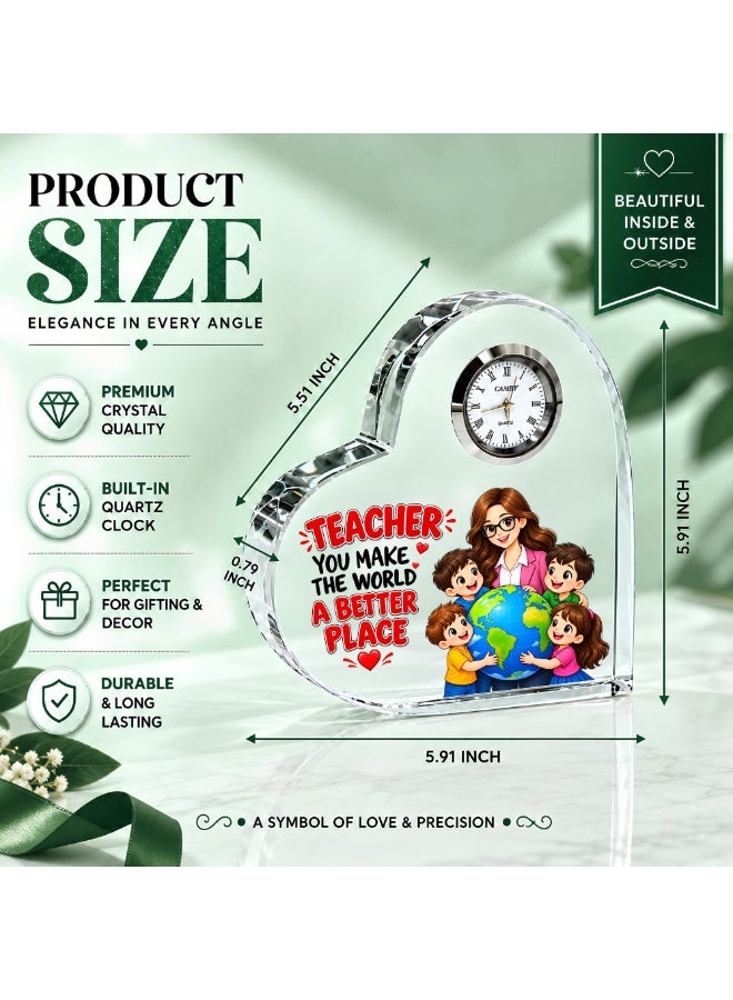 PRINTSHOP4ME Teachers Day Heart-Shaped Crystal Glass Clock Keepsake | Elegant Display for Home & Office | Thoughtful Gift for Teachers day, Student gift to teacher - Image 3