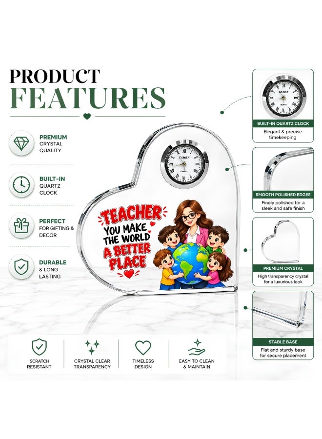 PRINTSHOP4ME Teachers Day Heart-Shaped Crystal Glass Clock Keepsake | Elegant Display for Home & Office | Thoughtful Gift for Teachers day, Student gift to teacher - Image 5