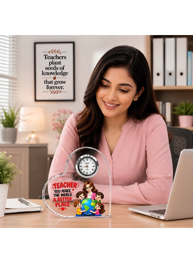 PRINTSHOP4ME Teachers Day Heart-Shaped Crystal Glass Clock Keepsake | Elegant Display for Home & Office | Thoughtful Gift for Teachers day, Student gift to teacher - Image 4