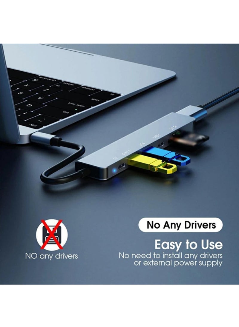 روك بو - USB C Hub HDMI محول قارئ بطاقة SD 7 في 1 USB-C متعدد المنافذ USB 3.0 نوع C 87W PD شحن USBC محول دونجل قفص الاتهام محول لـ Apple MacBook Pro Air USB-C ملحقات الكمبيوتر المحمول - Image 1