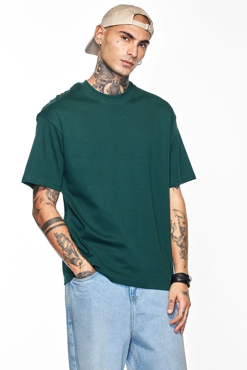 SNITCH Core Lab Teal Solid Oversized Fit T-Shirt