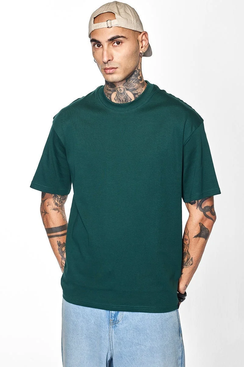SNITCH Core Lab Teal Solid Oversized Fit T-Shirt