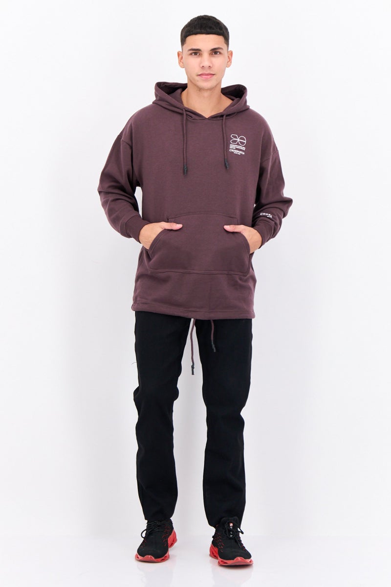 CROSSHATCH Men Hooded Long Sleeve Brand Logo Sweatshirt, Plum - Image 4