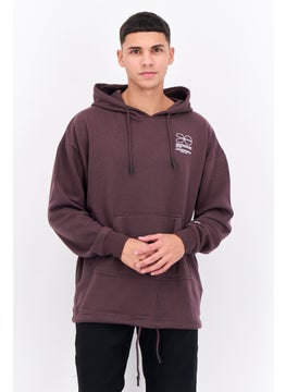 CROSSHATCH Men Hooded Long Sleeve Brand Logo Sweatshirt, Plum  - Image 1