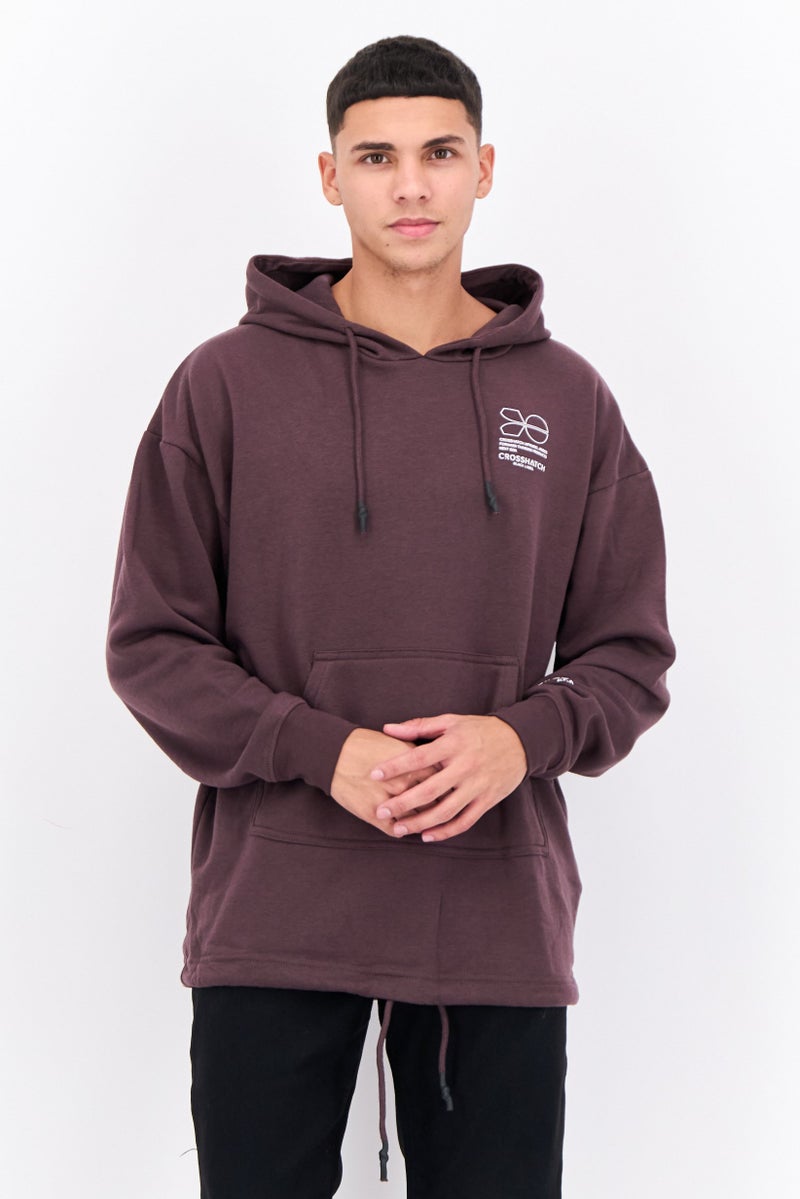 CROSSHATCH Men Hooded Long Sleeve Brand Logo Sweatshirt, Plum - Image 1