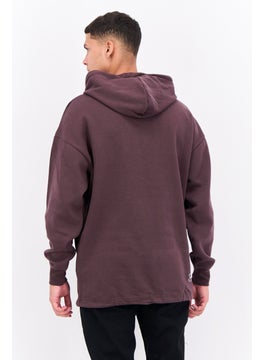 CROSSHATCH Men Hooded Long Sleeve Brand Logo Sweatshirt, Plum  - Image 3