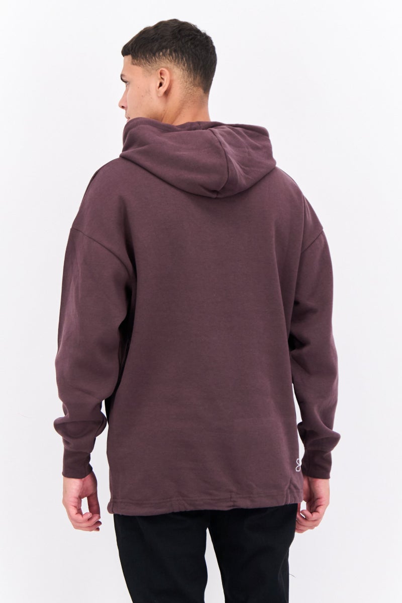 CROSSHATCH Men Hooded Long Sleeve Brand Logo Sweatshirt, Plum - Image 3
