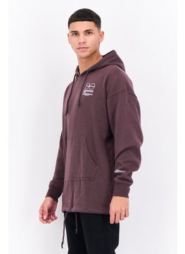CROSSHATCH Men Hooded Long Sleeve Brand Logo Sweatshirt, Plum  - Image 2