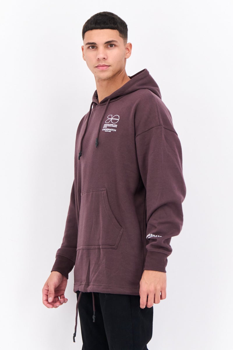 CROSSHATCH Men Hooded Long Sleeve Brand Logo Sweatshirt, Plum - Image 2