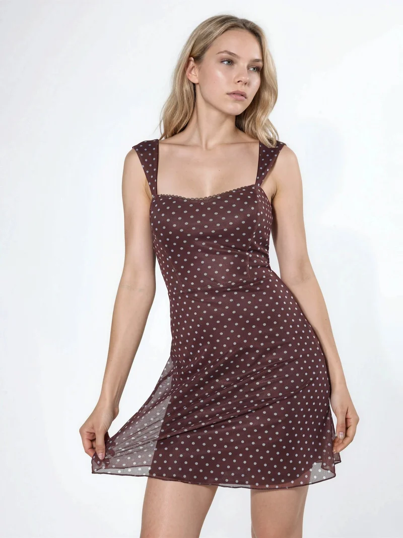 هيكاب Polka Dot Mini Tulle Dress with Heart Collar