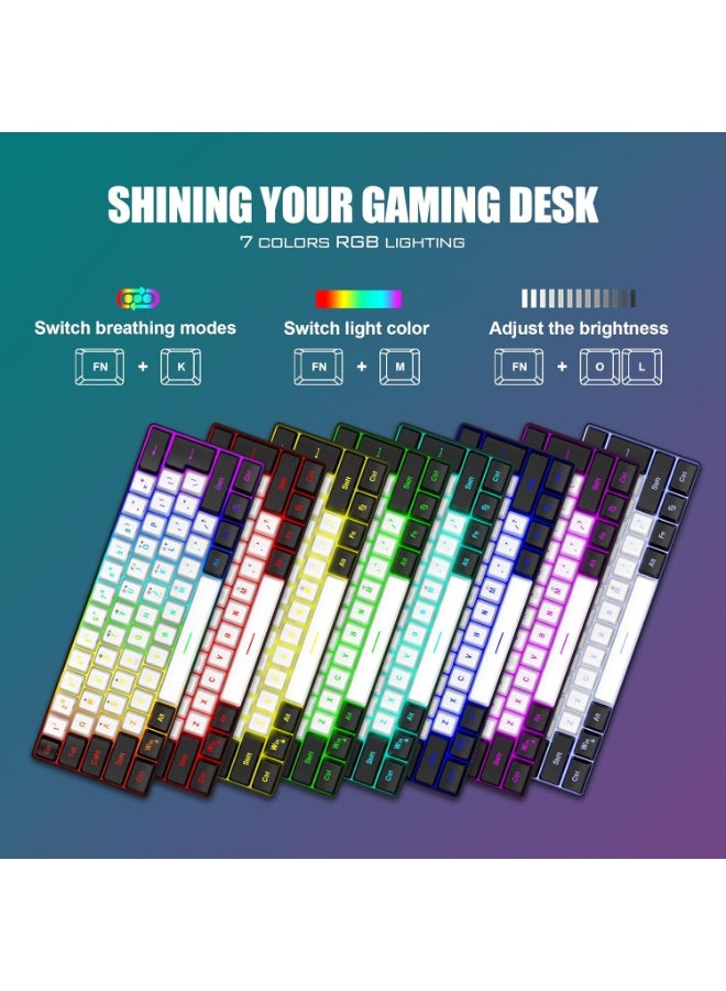 60% Gaming Keyboard and Mouse Combo, Ultra-Compact 61-Key RGB Backlit Mini Keyboard, Lightweight 7200 DPI Honeycomb Optical Mouse, RGB Wired Gaming Set for PC PS5 Xbox Gamer(White-Black) - Image 2