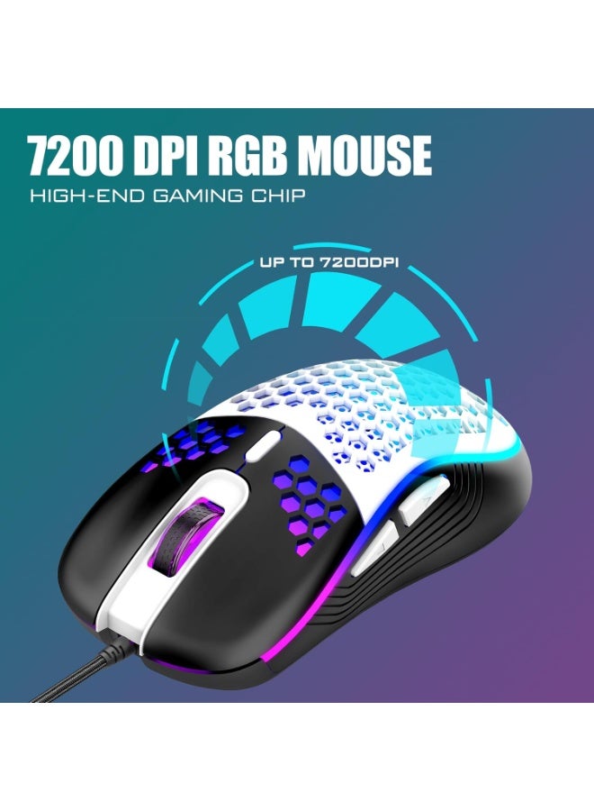 60% Gaming Keyboard and Mouse Combo, Ultra-Compact 61-Key RGB Backlit Mini Keyboard, Lightweight 7200 DPI Honeycomb Optical Mouse, RGB Wired Gaming Set for PC PS5 Xbox Gamer(White-Black) - Image 5