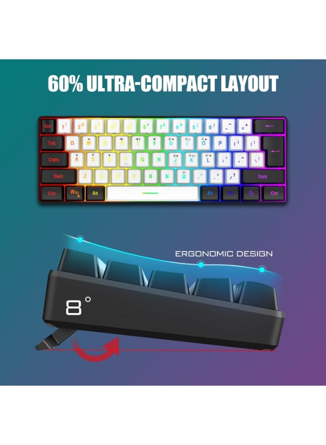 60% Gaming Keyboard and Mouse Combo, Ultra-Compact 61-Key RGB Backlit Mini Keyboard, Lightweight 7200 DPI Honeycomb Optical Mouse, RGB Wired Gaming Set for PC PS5 Xbox Gamer(White-Black) - Image 3