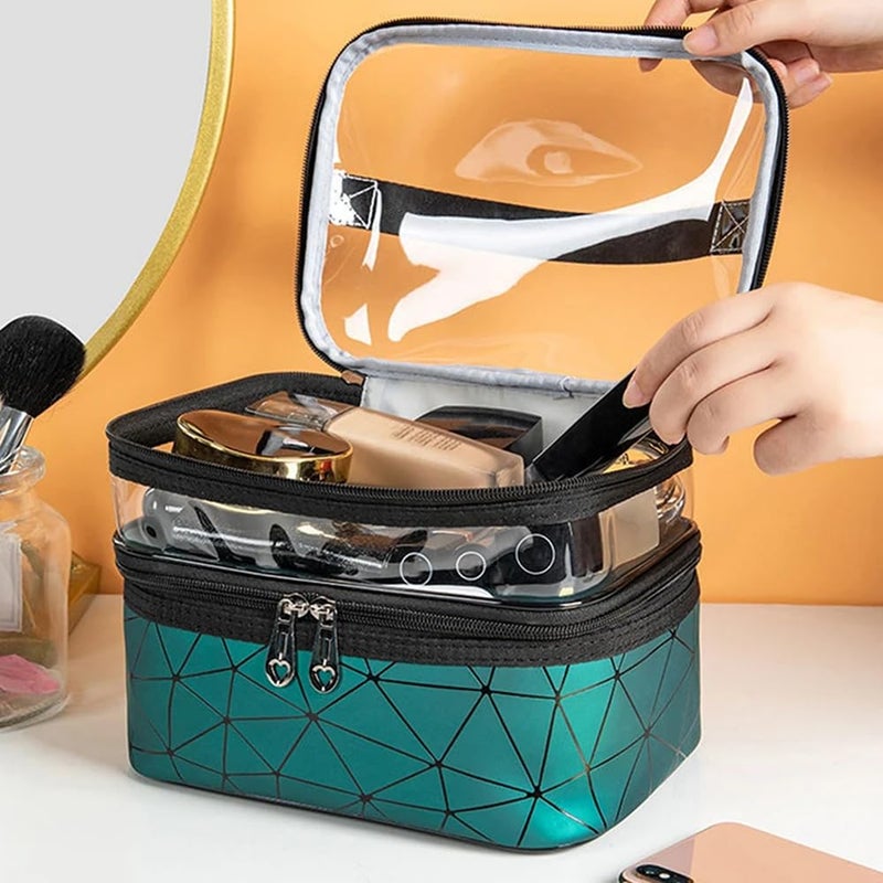 ACHARAJ Makeup Bags Double Layer Large Clear Travel Cosmetic Case Toiletry Bag WaterResistant for Women Girls Green - Image 5
