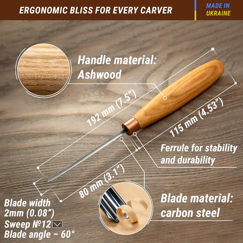 BeaverCraft Wood Carving Chisels, V Gouge - Whittling Hand Chisel K12/02 - Compact Gouges, Wood Carving Tools for Beginners and Professionals - Image 2