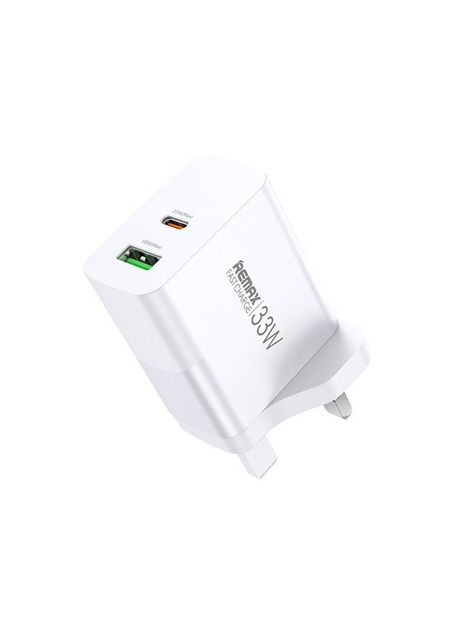 REMAX 33W Dual-Port Fast Charger, USB-C & USB-A Adapter for Phones and Tablets, Compact Design  - Image 1