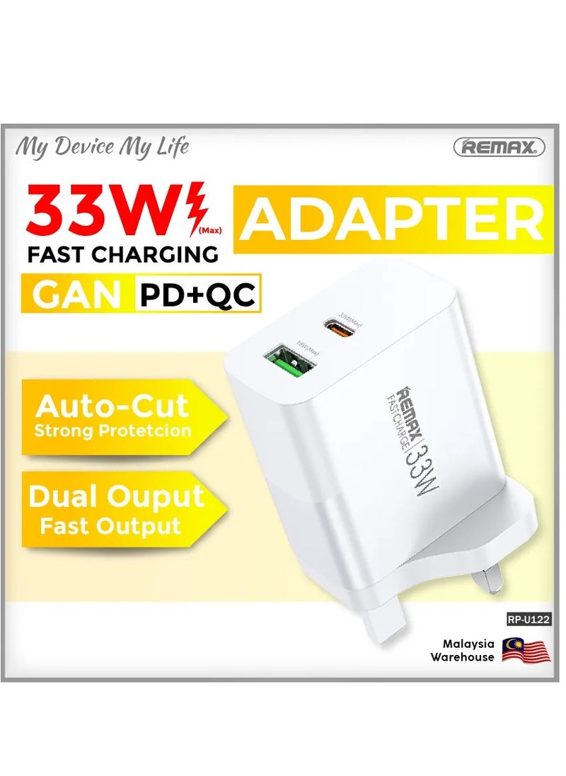 REMAX 33W Dual-Port Fast Charger, USB-C & USB-A Adapter for Phones and Tablets, Compact Design  - Image 2