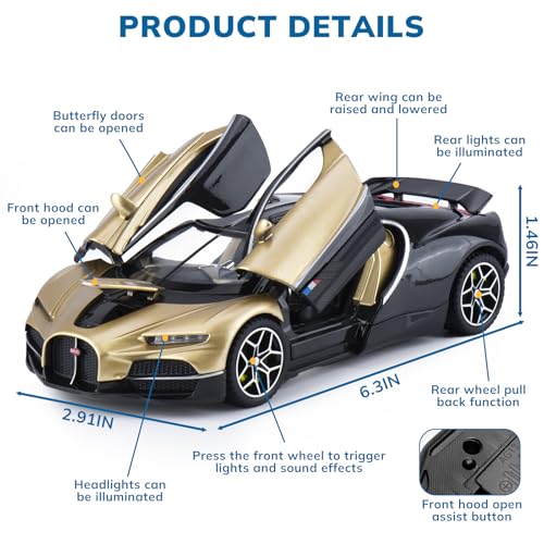 FRJV Car Toys for Boys 1 32 Diecast Cars Collectibles Car Model KitMetal Toy Car for Boys and GirlsPull Back Cars with Lights and SoundsCars for Kids Ages 35Gold - Image 5