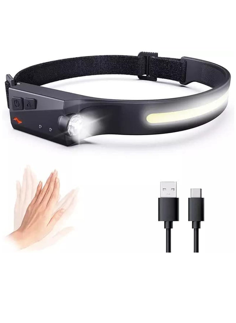 GENNEXT USB Rechargeable Handheld LED COB Torch Headlight Sensor Flashlight Work Camping - Image 1