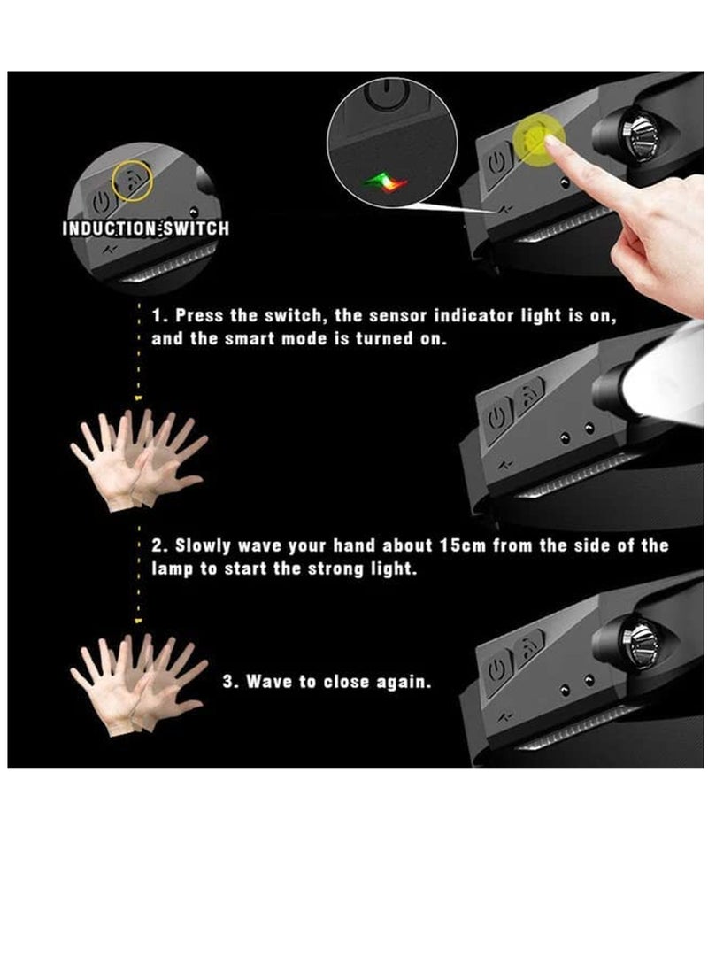 GENNEXT USB Rechargeable Handheld LED COB Torch Headlight Sensor Flashlight Work Camping - Image 4