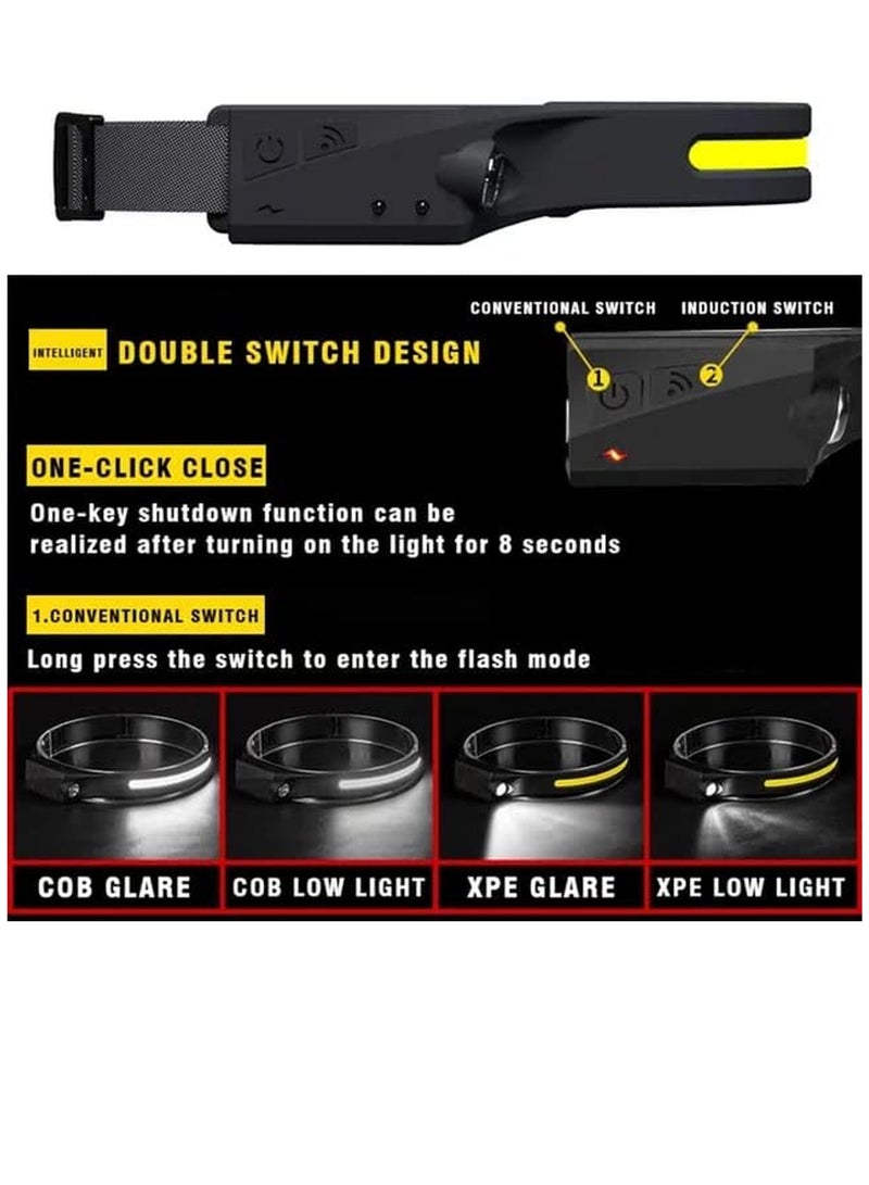 GENNEXT USB Rechargeable Handheld LED COB Torch Headlight Sensor Flashlight Work Camping - Image 5