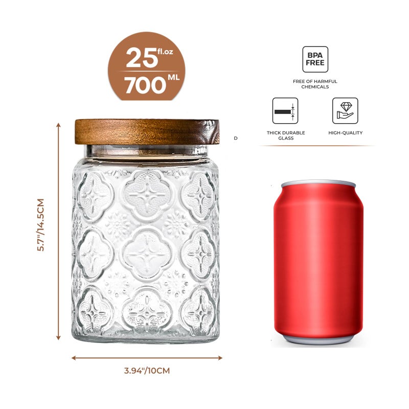 Adodeen 24oz Vintage Glass Jar With Lid, Glass Storage Containers, Airtight Kitchen Storage Containers For Sugar, Coffee, Tea, Spice, Flour, Candy Cookie, Pasta, Cereal, Cute Decorative Jars - Image 2