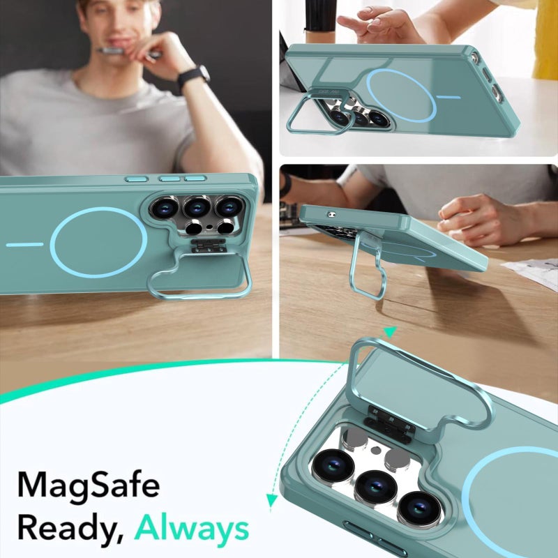 إيروريكس جراب هاتف Magsafe لهاتف Samsung Galaxy S25 Ultra 5G بلون مشرق وحامل كاميرا مقلد (أزرق Riptide) - Image 4