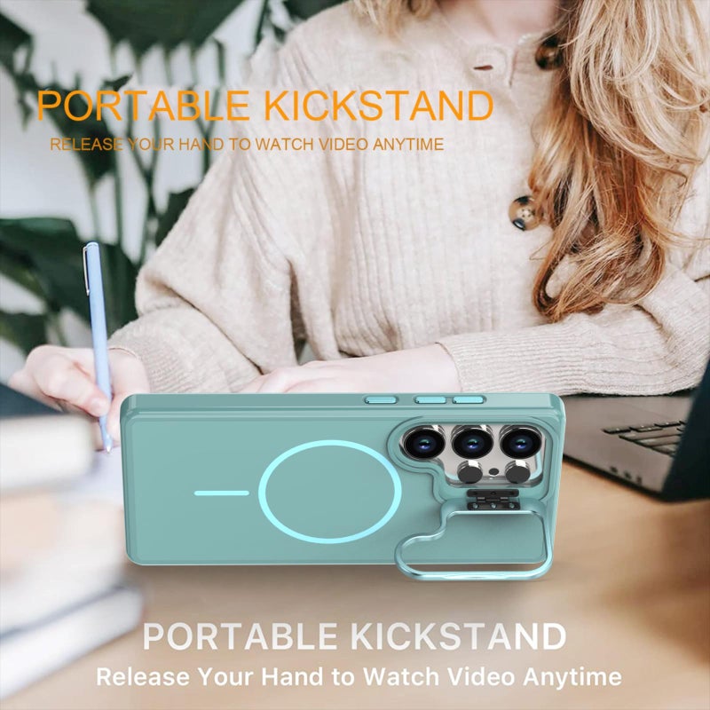 إيروريكس جراب هاتف Magsafe لهاتف Samsung Galaxy S25 Ultra 5G بلون مشرق وحامل كاميرا مقلد (أزرق Riptide) - Image 5