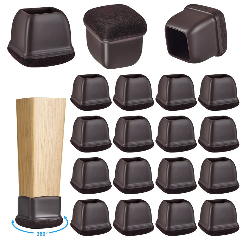 Yarehand 16 Pack Chair Leg Floor Protectors for Hardwood Floors Round Rubber Furniture Sliders 360Felt Pad Bottom Wrapped Thickening Silicone Furniture Legs Caps CoversSquareWalnutL