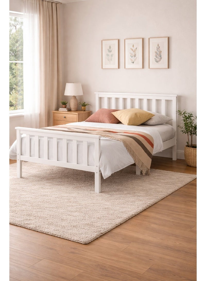 متجر ان زون سرير كلاسيك خشبي بإطار أنيق ولون ابيض تصميم عملي ومتين – 190سم *  90 سم - Image 1